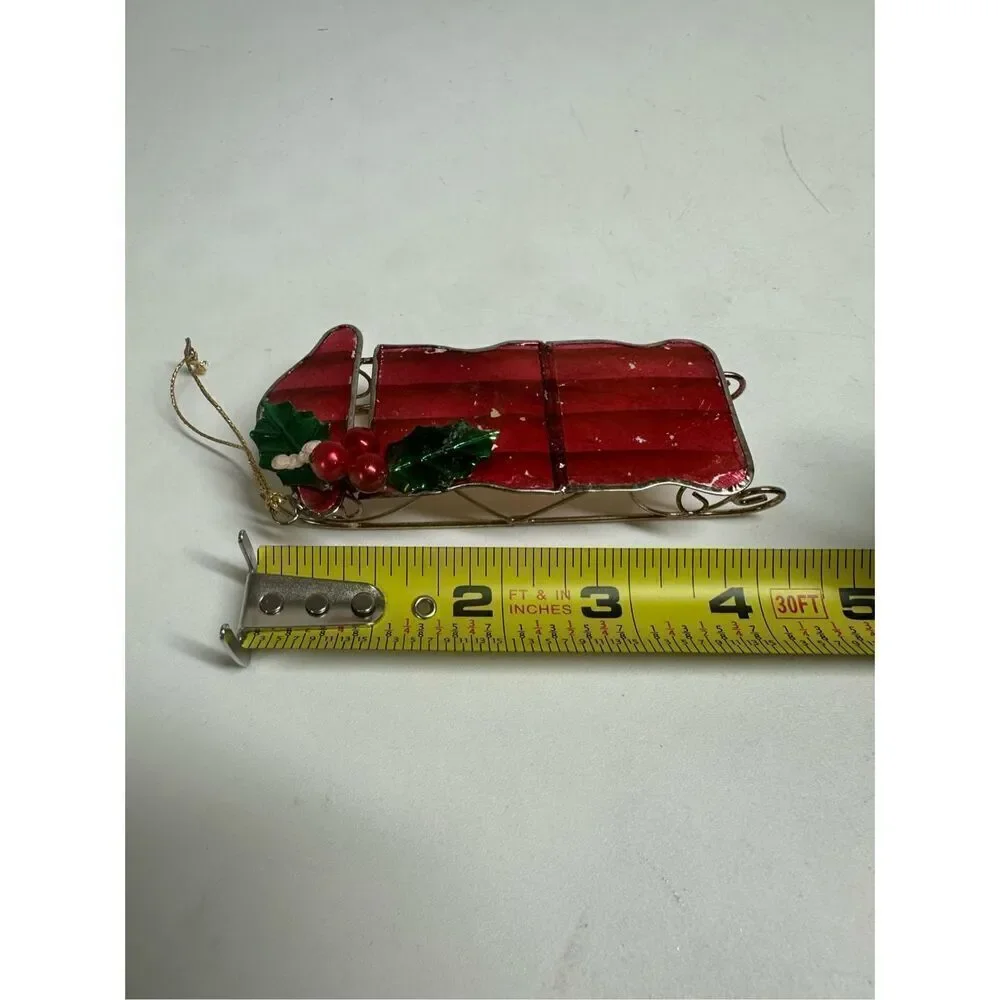Rare Vintage Stained Christmas Ornament Santa's Sleigh 4”